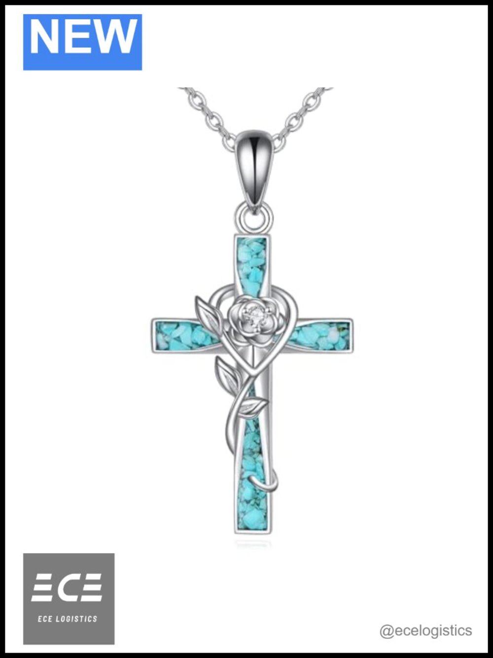 ONEFINITY 925 Sterling Silver Turquoise Cross Necklace 18+2 Inch Cable Chain